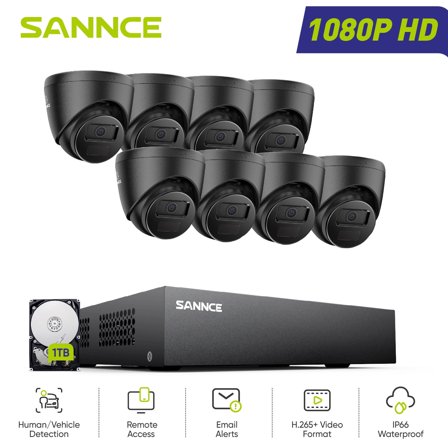 SANNCE Wired Security Camera System, 8CH 3K DVR with 1TB HDD and 8Pcs Outdoor Surveillance Cameras, Support 100ft Night Vision, Waterproof, Remote Access, Motion Alert, for 24/7 Recording