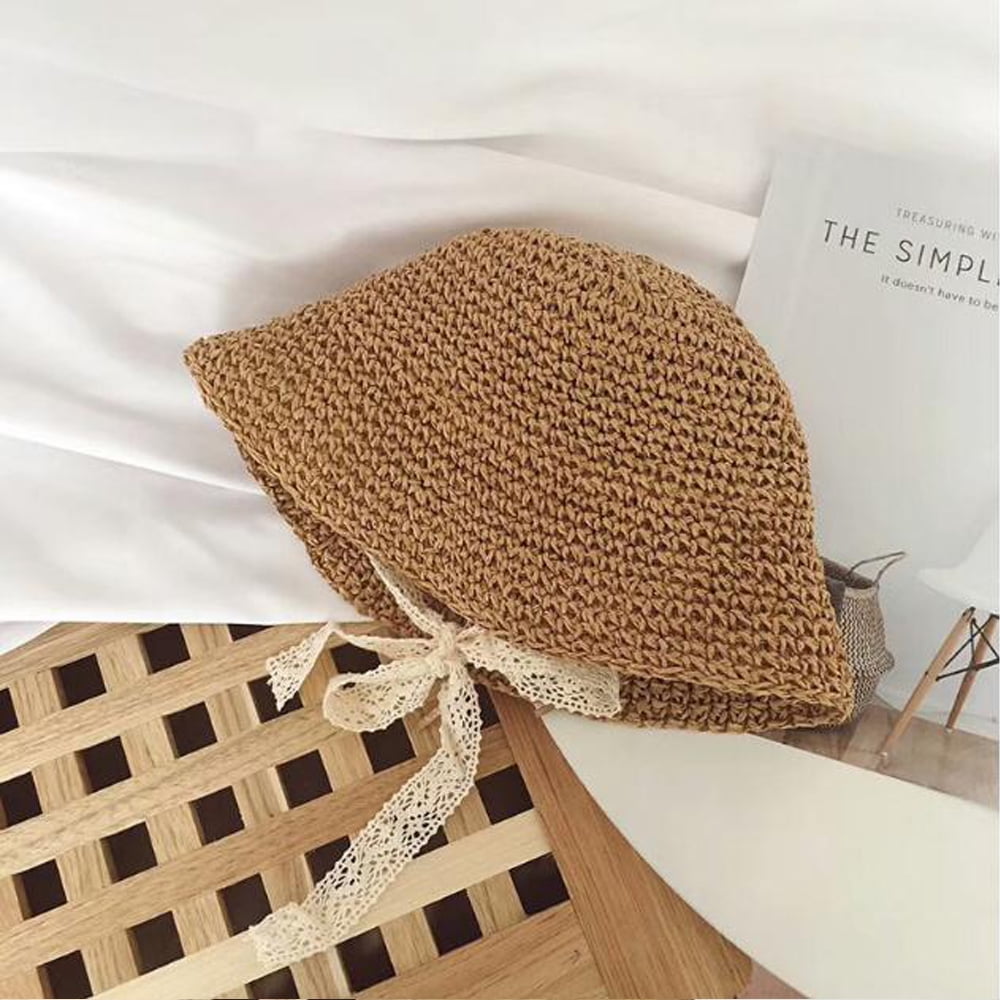 Coduop Beach Hats For Toddler Girls Straw Hat With Shoulder Bag Kids Bow Set