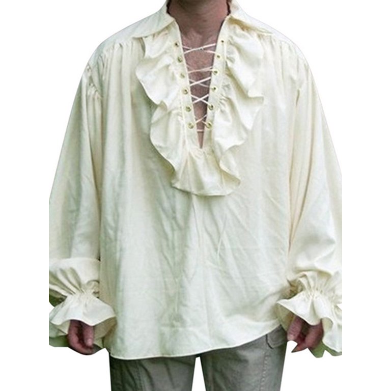 Ruffled Pirate Shirt, Renaissance Mens Blouse. Men's Medieval Shirt –  Heritagecostumes
