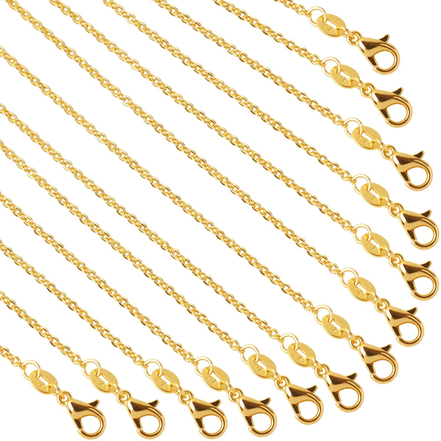 SANNIX 50 Pack Gold Plated Necklace Chains Cable Chain Necklace Bulk for Jewelry Making Supplies, 18 Inches