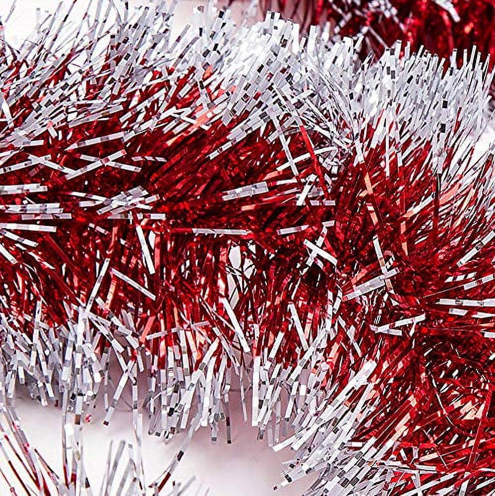 SANNO 19.7ft Christmas Tinsel Garland, Red Holiday Tinsel Sparkly