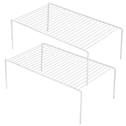 SANNO 2 Pack Large Freezer Cabinet Storage Shelf Rack, Rustproof Stainless Steel Kitchen Organizer Space Saver for Fridge Pantry Shelves Countertops - White, 15.7 * 9.4 Inches