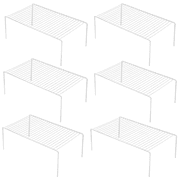 SANNO 6 Pack Large (15.7 x 9.4 Inch) Freezer Cabinet Storage Shelf Rack, Rustproof Stainless Steel Kitchen Organizer Space Saver for Fridge Pantry Shelves Countertops - White