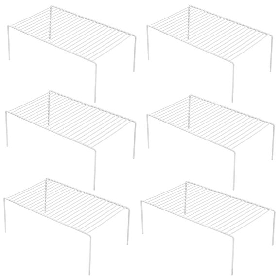 SANNO 6 Pack Large (15.7 x 9.4 Inch) Freezer Cabinet Storage Shelf Rack, Rustproof Stainless Steel Kitchen Organizer Space Saver for Fridge Pantry Shelves Countertops - White