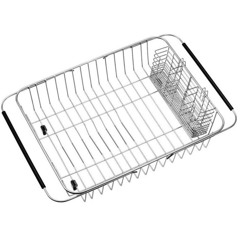 SNTD Dish Drying Rack - Expandable Dish Rack for Kitchen Counter, Large Dish Drainer, Stainless Steel Drying Dish Rack with Utensil Holder, White