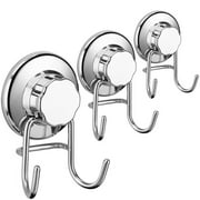 SANNO Double Suction Hooks Suction Cups Vacuum Hook for Towel Robe Bathroom Kitchen Shower Bath Coat,NeverRust Stainless Steel (3 Pack)