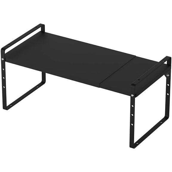 SANNO Expandable Cabinet Cupboard Organizer, Stackable Pantry Organizer Cupboard Stand Spice Rack, Large Cabinet Counter Pantry Shelf , Black, 1 Pack, 1Shelf, 16.54” to 27.17”Lx 8.07”W x 9.84”H