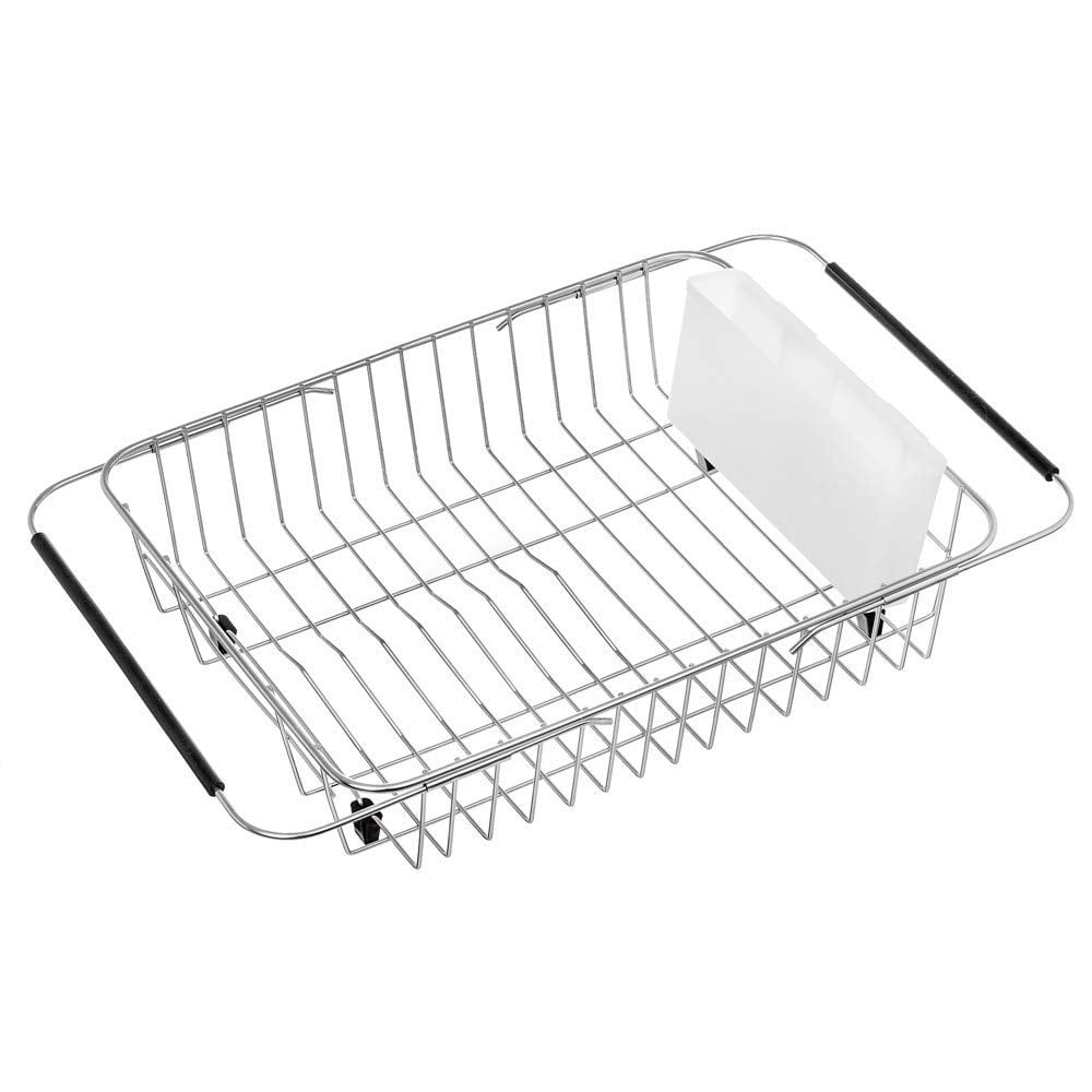 Expandable Stainless Steel Dish Drying Rack with Utensil Cup