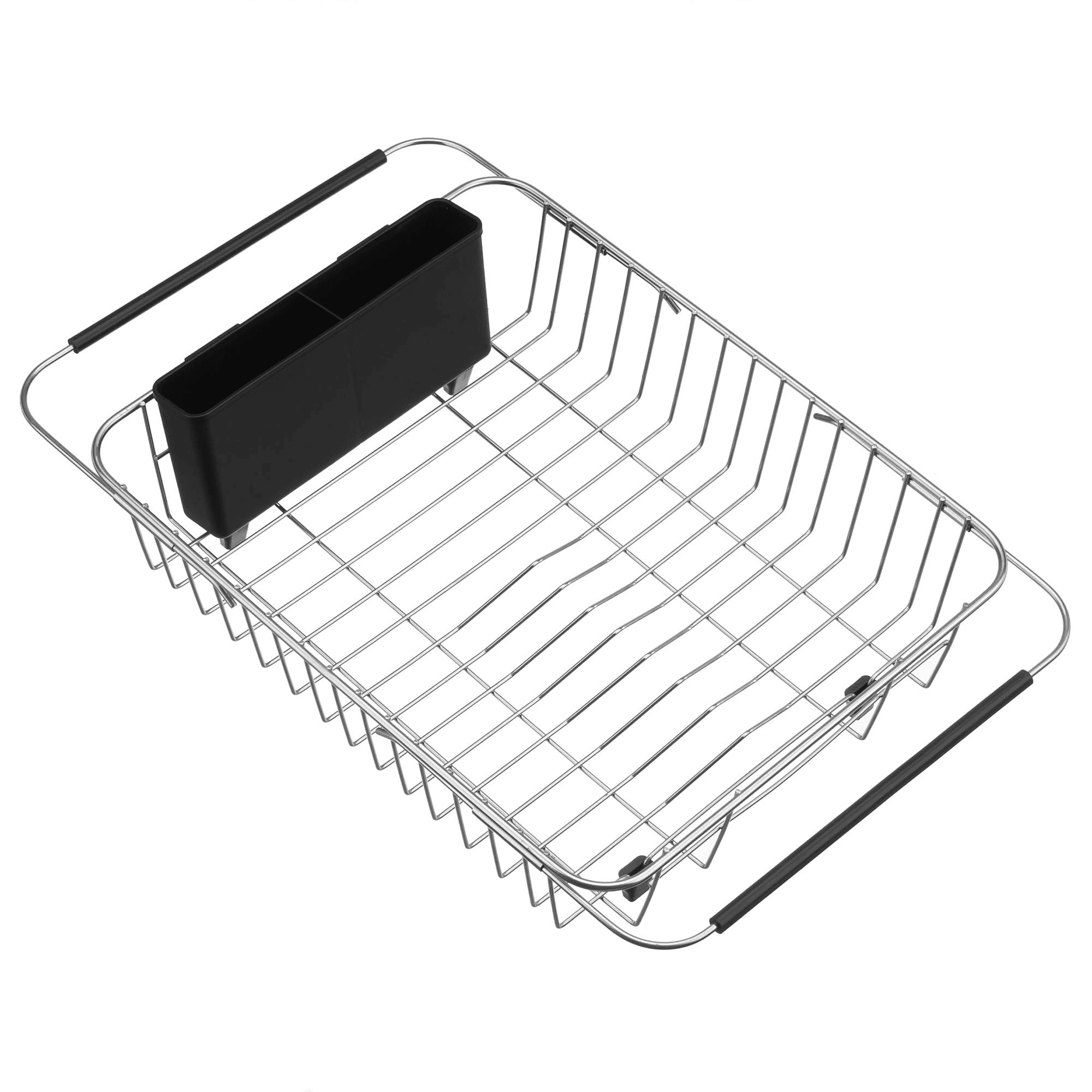 Eassemrack Sink Dish Drying Rack, 304 Stainless Steel Rustproof Expandable Dish Drainer Organizer with Stainless Steel Silverware Holder Over Inside