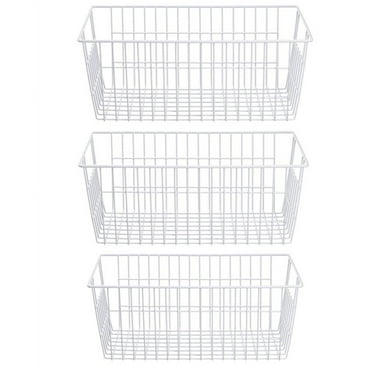 SANNO Freezer Baskets Farmhouse Organizer Wire Metal Storage Bins Large Organizer Durable Metal Basket Pantry Organizer for Kitchen Cabinets, Pantry, Freezer, Bathroom, Home-Set of 3-Platingk