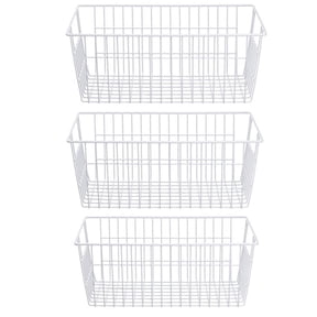 SANNO Freezer Baskets Farmhouse Organizer Wire Metal Storage Bins Large Organizer Durable Metal Basket Pantry Organizer for Kitchen Cabinets, Pantry, Freezer, Bathroom, Home-Set of 3-Platingk