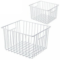 SANNO Freezer Wire Storage Organizer Basket, Refrigerator Storage Baskets Bins Organizer with Built-in Handles for Cabinets, Pantry, Closets, Bedrooms - Set of 2