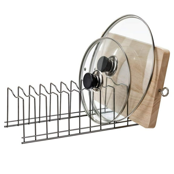 SANNO Pan and Pot Lid Organizer Rack Spectrum Diversified Euro Kitchen Organizer for Plates, Cutting Boards Bakeware, Cooling, Pots & Pans, Serving Trays,Lids Holder Rack,Nickel