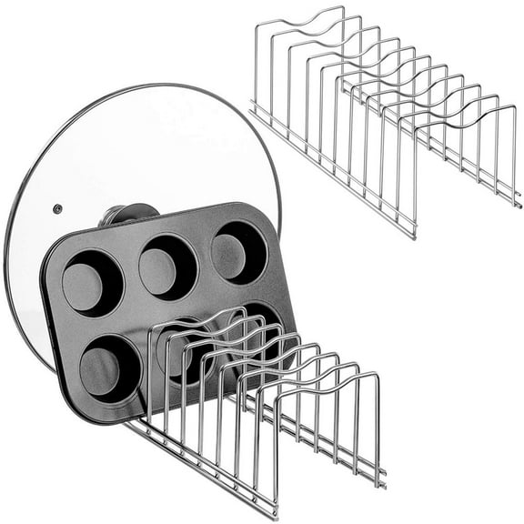 SANNO Pot Lid Holders,Cabinet Drawer Organization Holder Kitchen Pot Lid Rack Holder Organizer Kitchen Plate Storage Organizer and Drying Rack, Pantry 2 pack