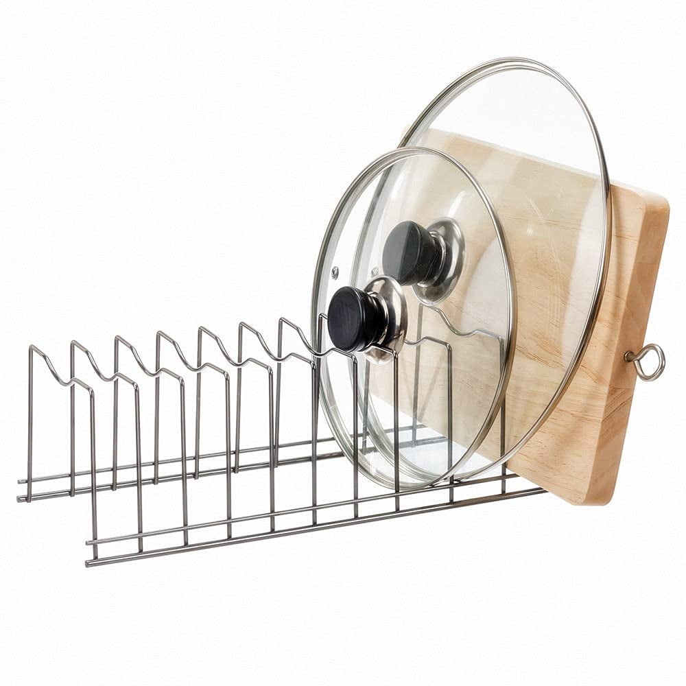 SANNO Pot Lid Organizer, Stainless Steel, Suitable for Pots & Pans ...