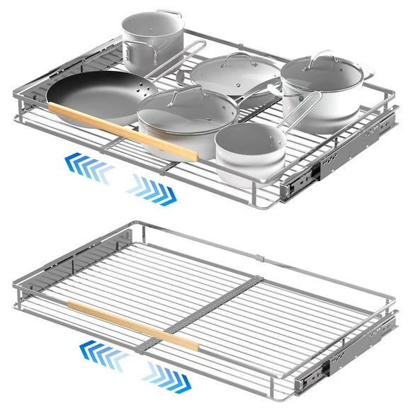 SANNO Pull Out Drawer Cabinet Organizer, Expandable Slide Out Storage Shelves - Heavy Duty, for Cabinets, Under Sink and Wardrobe, Opening Size Required 16.3"~26.3" 2 Packs