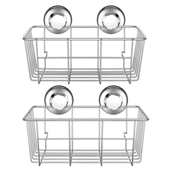 SANNO Shower Caddy Bath Wall Shelf Organizer , Deep Bathroom Basket Suction Cup Large Kitchen Storage Basket for Gel Holder Bathroom Storage, Stainless steel Soap Tray, 2 packs