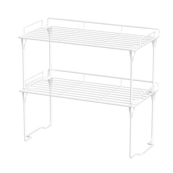 SANNO Stackable Cabinet Shelf Organizers, Set of 2 Kitchen Countertop Cupboard Storage Rack, Pantry Stand Shelves Space Saving, White