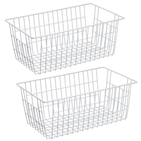 SANNO Stackable Wire Storage Baskets Chest Freezer Baskets Farmhouse Organizer Large Organizer Bins Pantry Organization Storage Bins Rack with Handles-Set of 2, 15.7"