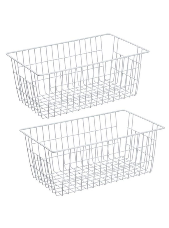 SANNO Stackable Wire Storage Baskets Chest Freezer Baskets Farmhouse Organizer Large Organizer Bins Pantry Organization Storage Bins Rack with Handles-Set of 2, 15.7"