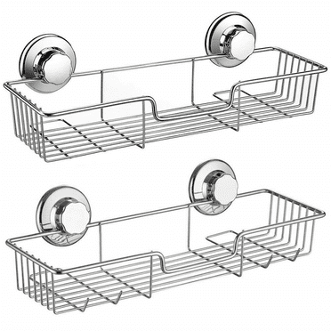 SANNO Suction Cup Shower Caddy with Hooks,Powerful Suction Cup Bathroom Shower Caddies,Bath Shelf Storage Combo Organizer Basket set of 2