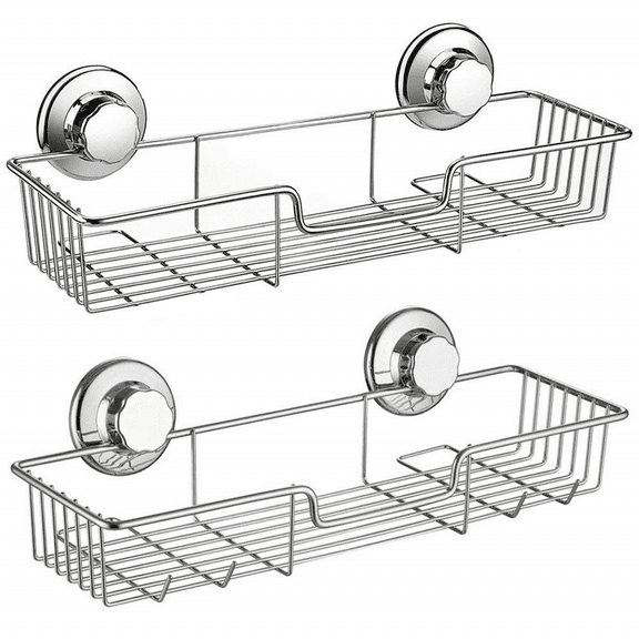 SANNO Suction Cup Shower Caddy with Hooks,Powerful Suction Cup Bathroom Shower Caddies,Bath Shelf Storage Combo Organizer Basket set of 2