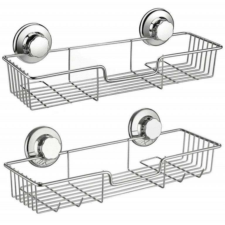 SANNO Suction Cup Shower Caddy with Hooks,Powerful Suction Cup Bathroom  Shower Caddies,Bath Shelf Storage Combo Organizer Basket set of 2 
