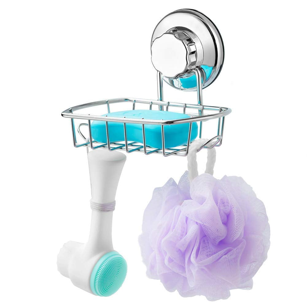 SANNO Suction Cup Soap Dish Holder with Hook for Shower, Bathroom, Tub ...