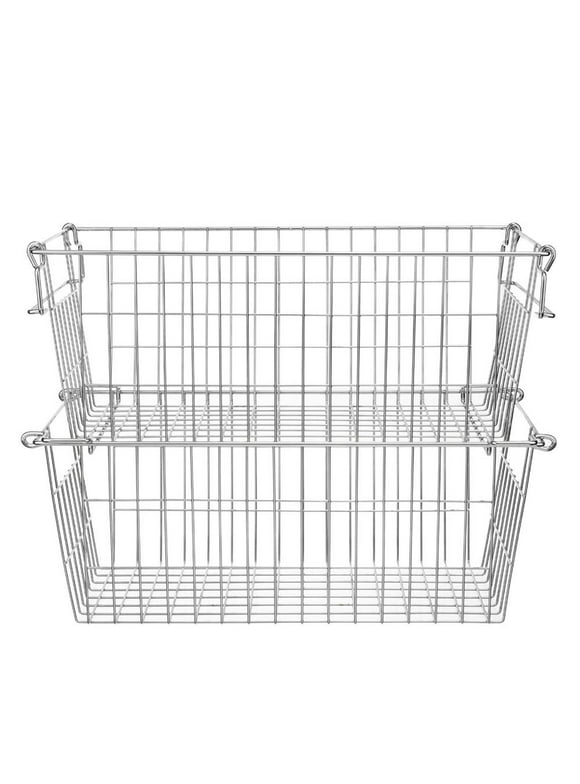 SANNO Wire Metal Basket Bin, Stackable Storage Baskets, Cubby Bins for Food, Kitchen, Home, Pantry Snack, Vegetable, Laundry Room, Office, Farmhouse, Set of 2