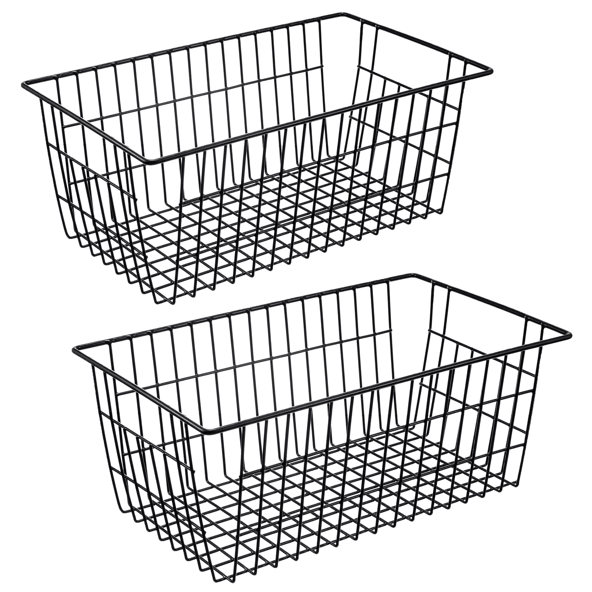 SANNO Wire Storage Freezer Baskets, Large 15.2" Farmhouse Organizer Storage Bins Fridge Basket Rack with Handles for Kitchen Cabinets, Pantry, Office, Bathroom Organization, 2 Pack