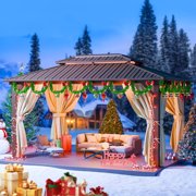 SANOPY 10' X 12' Hardtop Gazebo for Patio with Netting and Curtains Deck Backyard Heavy Duty UV Metal Roof Outdoor Gazebo Canopy Tent