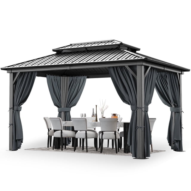 SANOPY 10' X 12' Aluminum Patio Hardtop Gazebo with Netting, Curtains