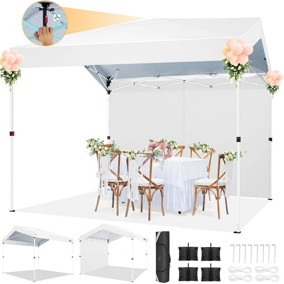 SANOPY 10' x 10' Easy Pop up Canopy Tent Outdoor Shade Shelter with 1 Sidewall for Commercial stalls and Out activities, White