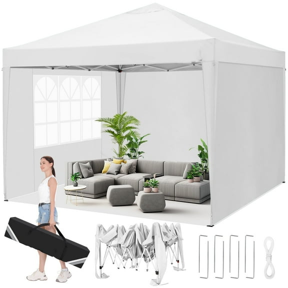 SANOPY 10 x 10 FT Pop Up Canopy Tent with 3 Sidewalls, Easy Up Canopy 10x10 Waterproof Commercial Outdoor Gazebo Portable Shelter Instant Tents for Parties,Backyard,Flea Market