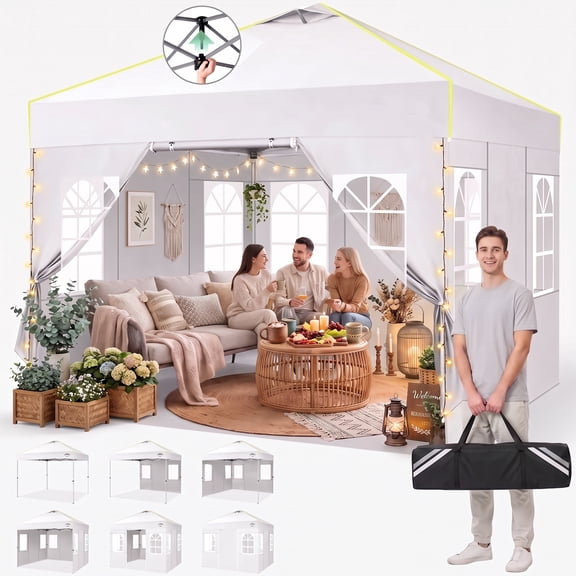 COBIZI 10 x 10 Commercial Instant Canopies Gazebo with Air Vent, Heavy Duty Pop up Canopy with 4 Sandbags for Outdoor Market Activities, White