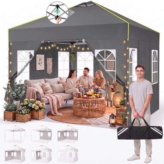 COBIZI 10 x 10 Commercial Instant Canopies Gazebo with Air Vent, Heavy Duty Pop up Canopy with 4 Sandbags for Outdoor Market Activities, Gray