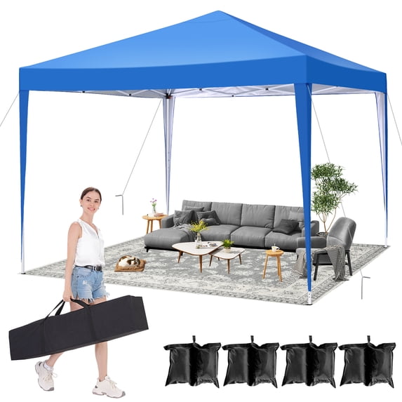 SANOPY 10' x 10' Outdoor Canopy Party Tent EZ Pop Up Canopy Commercial Instant Canopies Gazebo with Carrying Bag, 8xStakes & 4xRopes & 4xSandbags for Beach Wedding Picnics Camping, Blue