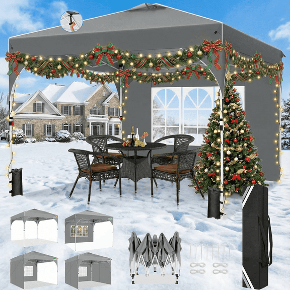 COBIZI 10'x10' Pop Up Canopy Tent for Party Tent with One Push Central Button&Air Vent Instant Canopy Tent with Sidewalls&Sandbags Ez Up Pop up Party Canopy Tent with Carry Bag, Gray