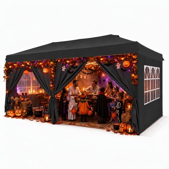 SANOPY 10' x 20' Pop Up Canopy Tent with Air Vent, Removable Sidewalls & Reflective Strips, Outdoor Instant Shelter Gazebo for Party, Camping, Beach, Market, Black