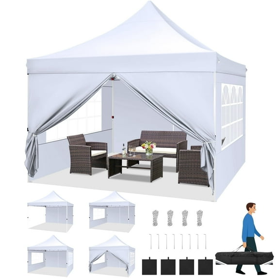SANOPY 10' x 10' Pop up Canopy Tent, Adjustable Commercial Instant Outdoor Party Tent with 4 Removable Sidewalls, Carry Bag, White