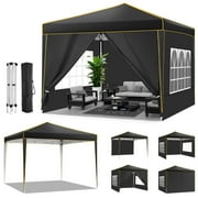 SANOPY 10' x 10' Pop up Canopy Tent, Canopy Shelter with 4 Removable Sidewalls and Sandbags, Outdoor Party Tent with Carry Bag for Backyard, Black