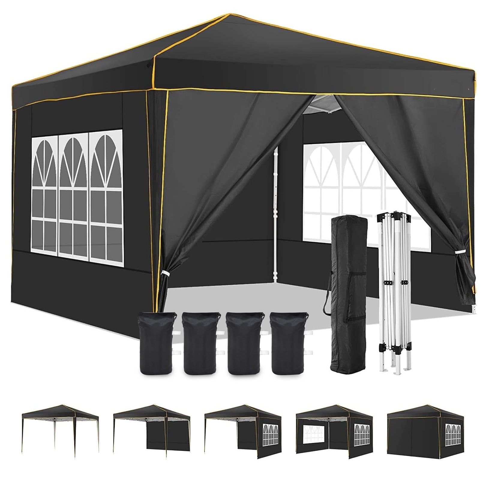SANOPY 10' x 10' Pop up Canopy Tent, Canopy Shelter with 4 Removable Sidewalls and Sandbags, Outdoor Party Tent with Carry Bag for Backyard, Black