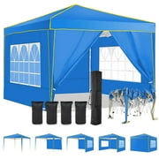 SANOPY 10' x 10' Pop up Canopy Tent, Canopy Shelter with 4 Removable Sidewalls and Sandbags, Outdoor Party Tent with Carry Bag for Backyard, Blue