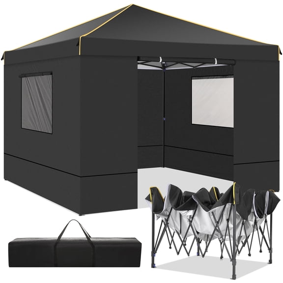 COBIZI 10' x 10' Pop up Canopy Tent with 4 Removable Sidewalls, Outdoor Patio Gazebo Tent with Handbag for Camping, Black