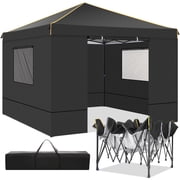 COBIZI 10' x 10' Pop up Canopy Tent with 4 Removable Sidewalls, Outdoor Patio Gazebo Tent with Handbag for Camping, Black