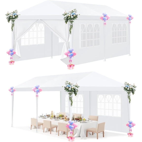 SANOPY Party Tent 10x20 Canopy with 6 Removable Sidewalls, Outdoor Waterproof Shade Canopy Tent for Weddings and Events, White