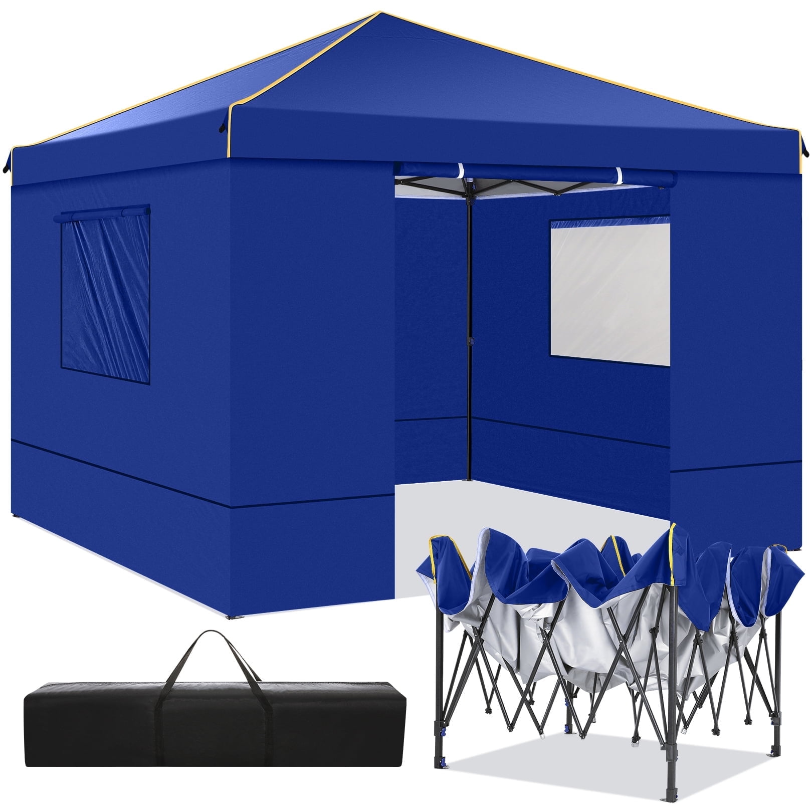 10x10 Blue Pop-Up Canopy Tent with Mesh Windows and Removable Sidewalls