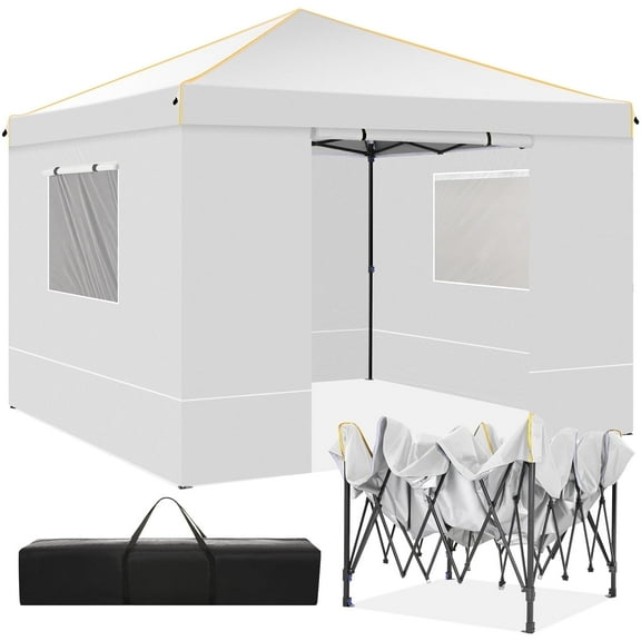 SANOPY 10' x 10' Pop up Canopy Tent with 4 Removable Sidewalls, Outdoor Patio Gazebo Tent with Handbag for Camping, Silver White