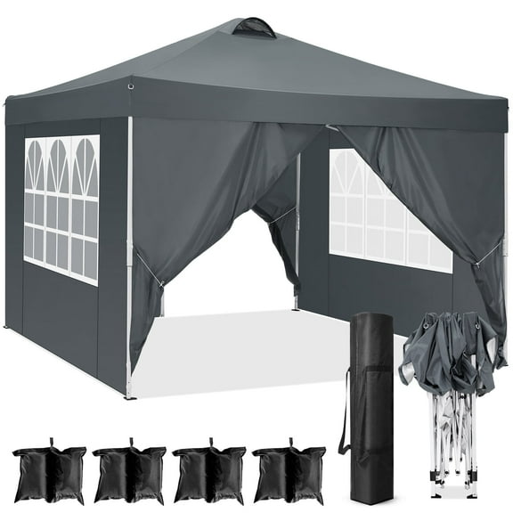 SANOPY 10' x 10' Straight Leg Pop-up Canopy Tent Easy Two Person Setup Instant Outdoor Canopy Folding Shelter with 4 Removable Sidewalls, Air Vent on The Top, 4 Sandbags, Carrying Bag, Gray