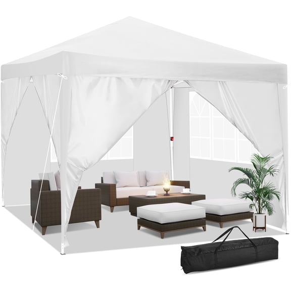 SANOPY 10' x 10' Straight Leg Pop-up Canopy Tent Easy Two Person Setup Instant Outdoor Canopy Folding Shelter with 4 Removable Sidewalls, Air Vent on The Top, 4 Sandbags, Carrying Bag, White